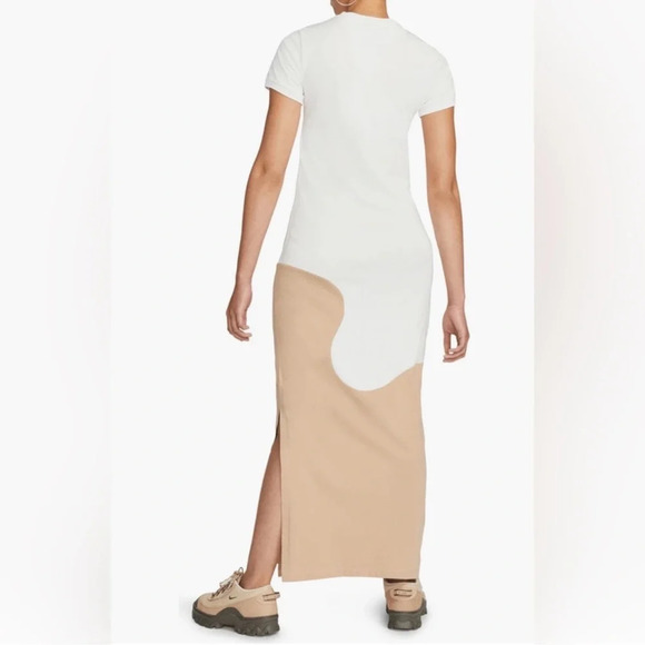 Nike x Euphoria Color Clash Maxi Tee Dress Tan Cream XS Slit Sporty Streetwear - Picture 3 of 10
